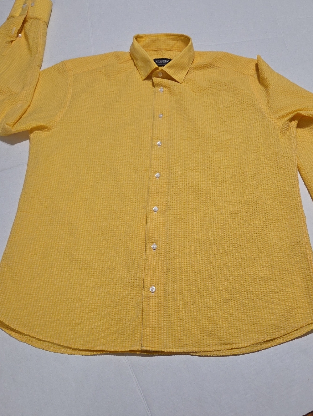 Men's Yellow Textured Dress Shirt by St Croix..100% Cotton Made In ITALY